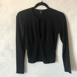 Black Long Sleeve Crop Top/Open Chest